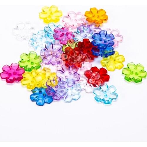 50pcs 22mm Mixed Crystal Acrylic Flower Buttons Sewing 2 Holes Button Boutons Embellishments For Cardmaking Scrapbooking