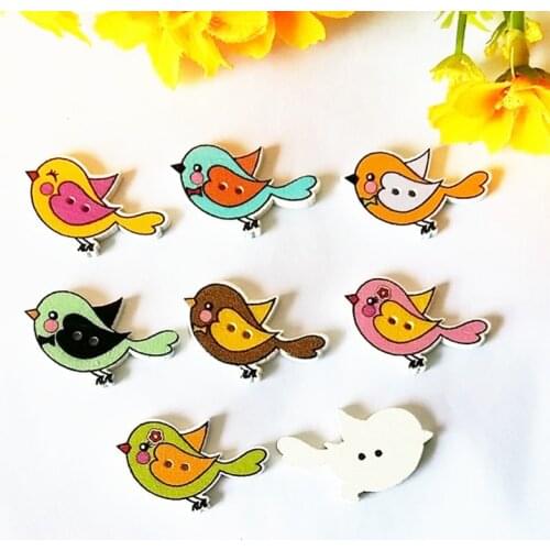 50pcs Birds Buttons wood mix color 19mm*30mm Flat Back Decorative Scrapbook Children Clothes accessories