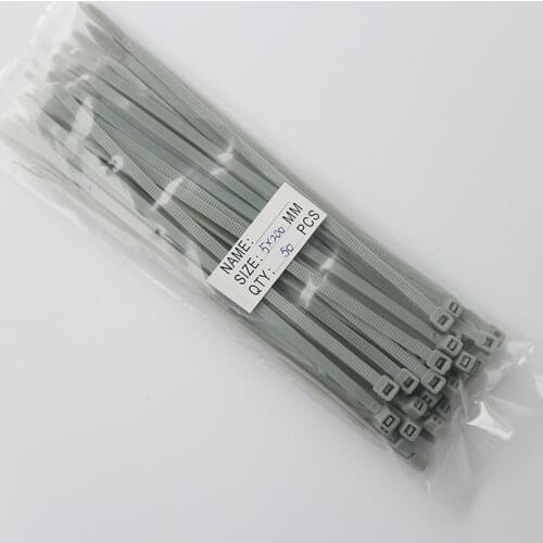 50pcs grey color Self-locking plastic nylon tie cable tie fastening ring 5X200 cable tie zip wraps strap nylon