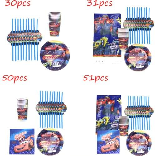 51 pcs Blaze And The Monster Machines Birthday Party Disposable Tableware Set Straws Baby Shower Decorations Supplies Tablecloth