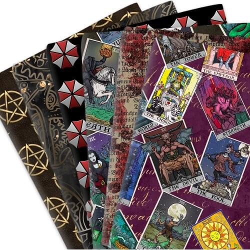 Horror Skull Card Satin/Pure/Polyester Cotton/4 Ways Stretch Knit Fabric Tissue Sewing Quilt Needlework Material DIY Cloth Bags