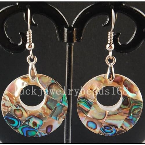 Free Shipping Women Fashion Jewelry New Zealand Blue Abalone Shell Round Earring 1Pair C3175