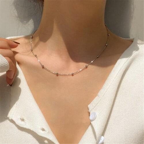 925 Sterling Silver Link Chain Small Round Bead Charm Pendants Necklace For Women Girls Statement Christmas Jewelry dz637