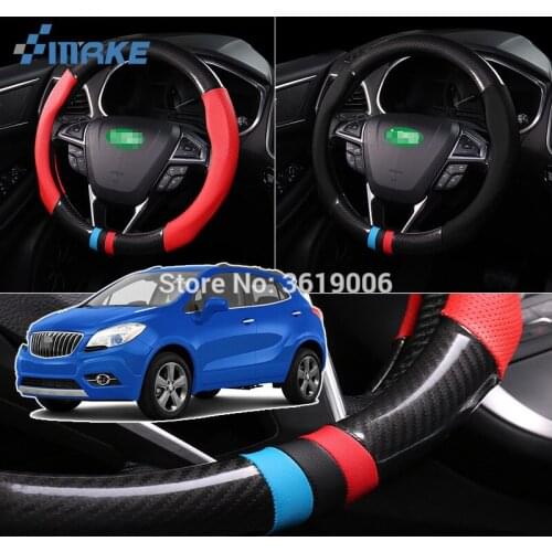 SmRKE For Buick Encore Steering Wheel Cover Anti-Slip Carbon Fiber Top PVC Leather Sport Style