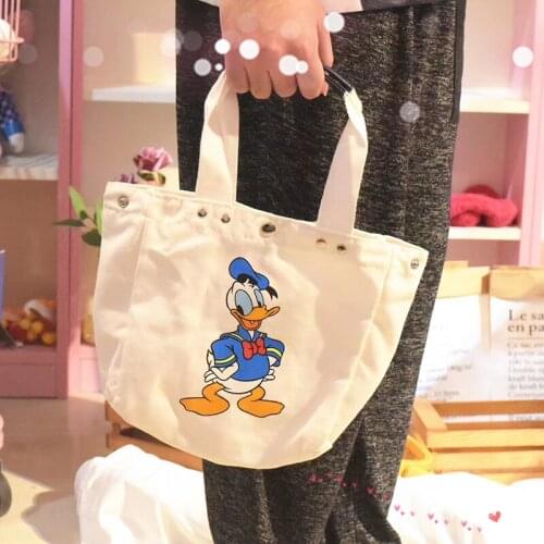 Disney new cute Donald Duck cartoon canvas bag girl hand bag green shopping bag trend personality bag