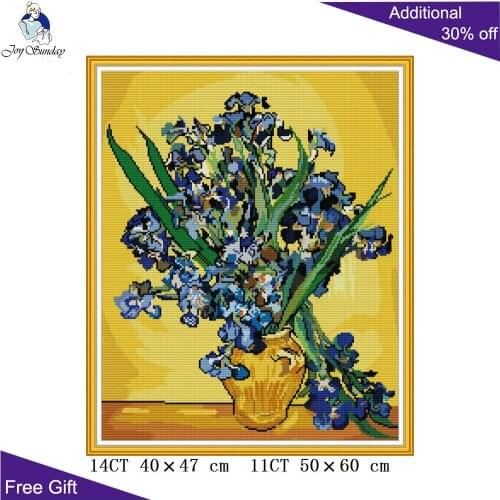 Joy Sunday Van Gogh Still Life Iris J527 Counted and Stamped Home Decor Flowers Needlework Needlepoint Cross Stitch kits