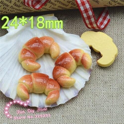 Kawaii croissant bread resin cabochon for ornament craft 24*18mm 50pcs