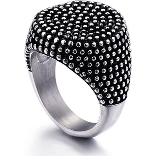 2018 New Mens Stainless Steel Finger Art Antique Retro Silver Color Stainless Steel Round Point Ring Punk Male Jewelry