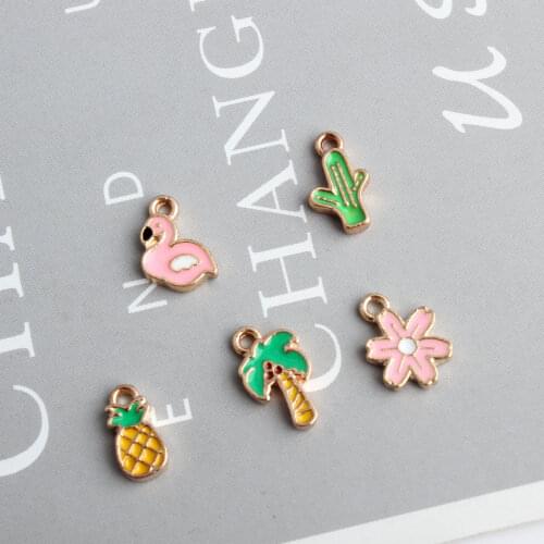 Mini Enamel Alloy Charms 100pcs/Lot Gold Tone Plated Oil Drop Flower Plant Pineapple Cactus Earring Pendants DIY Jewelry Finding