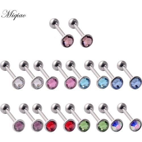 Miqiao 2pcs Trend All-match Straight Rod Threaded Ball Tongue Nail Human Body Piercing Jewelry