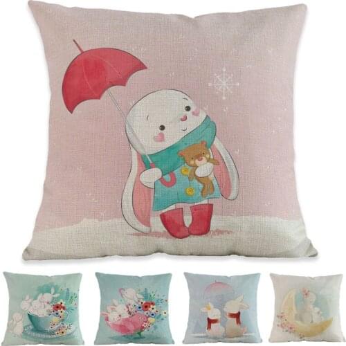 Cartoon pure and fresh 'healing' style Cute Animal rabbit Bunny Throw Pillow Case Home Sofa Kids Room Decorative Cushion Covers