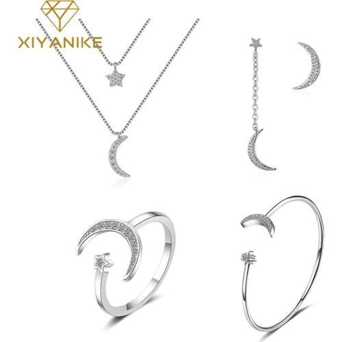 XIYANIKE 925 Sterling Silve Moon Star Irregular Zircon Jewelry Sets For Women Exquisite Gorgeous Anniversary Accessories Gifts