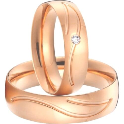 Anniversary alliances anel rose gold color titanium steel jewellery wedding bands promise rings sets for couples