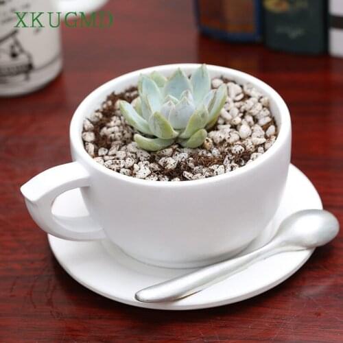 New Creative Indoor Succulent Plant Pot Resin Coffee Cup Type Flower Pot Office Desk Decoration Ornaments Home Decor Crafts