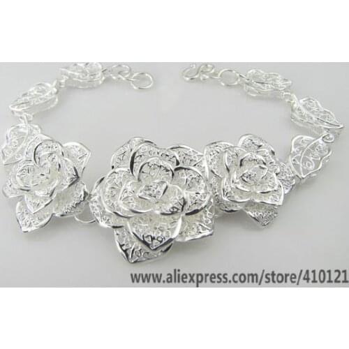 Wholesale High Quality Jewelry Bridal Jewelry Silver Color Big Flower Bracelets For Women Best Gift SMTH026