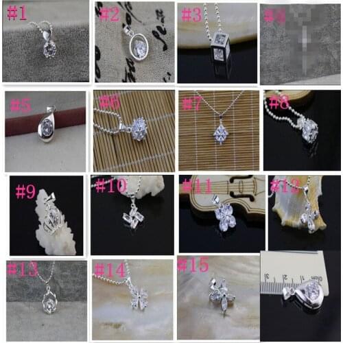 925 Sterling Silver Color 15 Models Pendant Necklaces With Crystal Zircon Genuine Gift With 15 18-inch Rolo Silver Chain