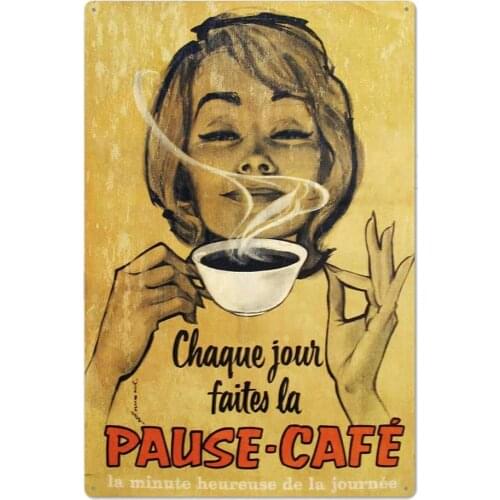 Pause-Cafe for Coffee Corner Retro Metal Tin Sign Plaque Poster Wall Decor Art Shabby Chic Gift