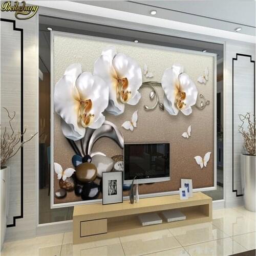 Beibehang Custom photo wallpaper 3D large mural wall stickers 3d luxury gold jewelry moth orchid TV wall papel de parede