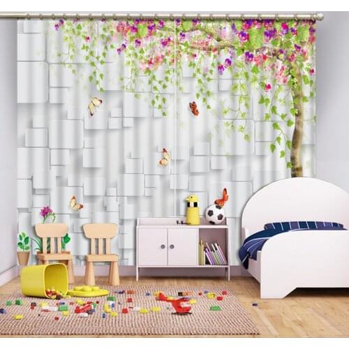 Simple brick curtains Curtain Decoration 3D Brief tree Curtains For Bedroom Living room Polyester Room Curtain