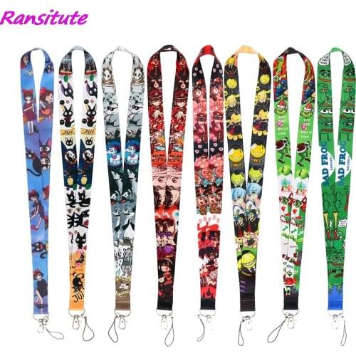 Ransitute R2150 Sad Frog Anime Girl Personality Lanyards ID Badge Holder ID Card Mobile Phone Straps Badge Key Holder Keychain