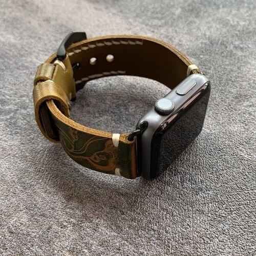 Retro Carved Skin Pattern Bracelet For Apple Watch Band 38mm 40mm 42mm 44mm Real Leather Apple iWatch Series 3 4 5 6 Strap