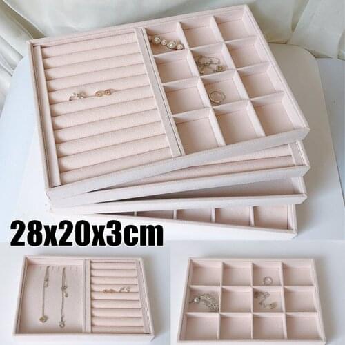 Pink Velvet Jewelry Organizer Earrings Ring Display Case Tray Holder Necklace Bangle Storage Box Showcase Jewelry Stand Holder