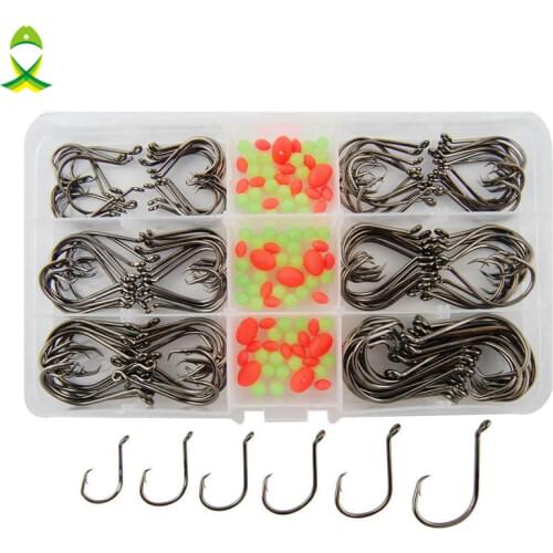 JSM 150pcs 7384 High Carbon Steel Fishing Hooks Sea Fishing Offset Sport Circle Bait Fishhooks Set Box With Free Fishing Beads