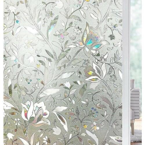 Self Adhesive Privacy Window Film Stickers 3D Static Flower Decor For UV Blocking Heat Control Glass Bathroom Window Stickers