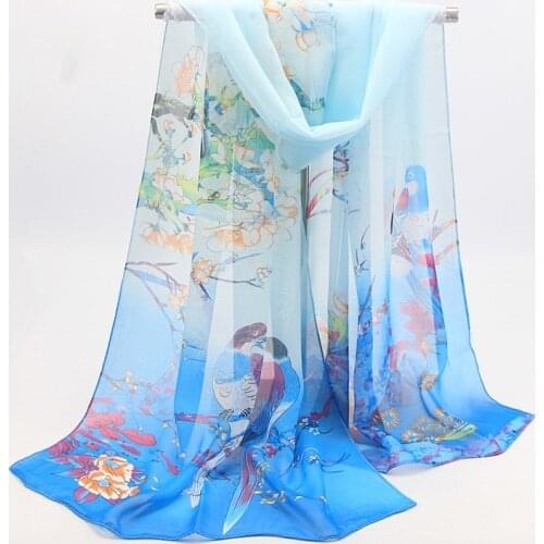 2020 spring and summer new silk scarf magpie primal spring figure ladies chiffon long silk scarf small gauze scarf wholesale