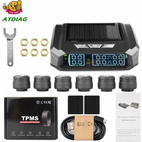 Universal For Truck Car Tire Pressure Monitoring System TPMS USB Solar Charge External Sensor Tyre Temperature Alarm Monitor