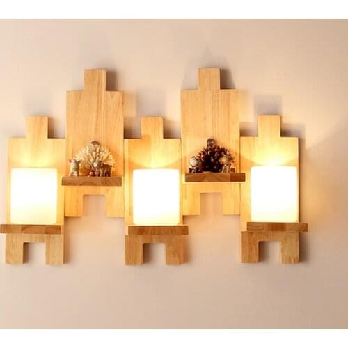 Oak Modern wooden Wall Lamp Lights Wood+Glass E27 For Bedroom Home Lighting,Wall Sconce solid mosaic wooden wall light Lamparas
