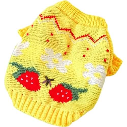 New Autumn Winter Pet Sweater Yellow Warmth Warm Strawberry Jumper Flower Pet Puppy Dog Clothes Dog Sweatshirts Indoor Outdoor