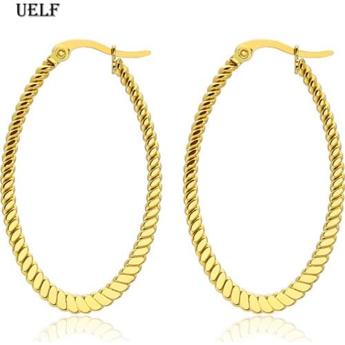 Uelf Classic Oversize Gold Color Metal Hoop Earrings For Women Round 30mm 40mm Circle Earring Statement Jewelry
