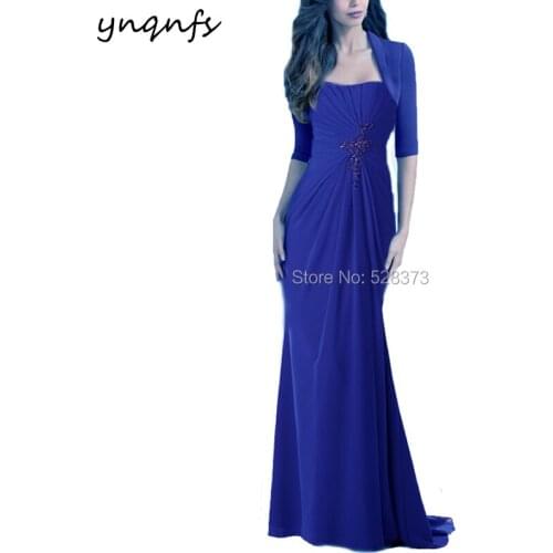 YNQNFS Robe de Soiree Vestido Evening Party Royal Blue Mother of the Bride Jacket Dresses Long Groom Outfits Elegant 2019 MD298