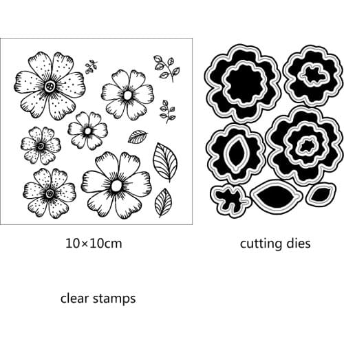 ZhuoAng Blooming flowers Cutting Dies and Clear Stamp Set for DIY Scrapbooking Photo Album Decoretive Embossing Stencial