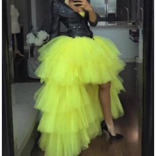 Bright Color Puffy Tiered Tulle Skirts For Women Long Tutu Skirt 2020 Fashion Faldas Saia High Low Skirts