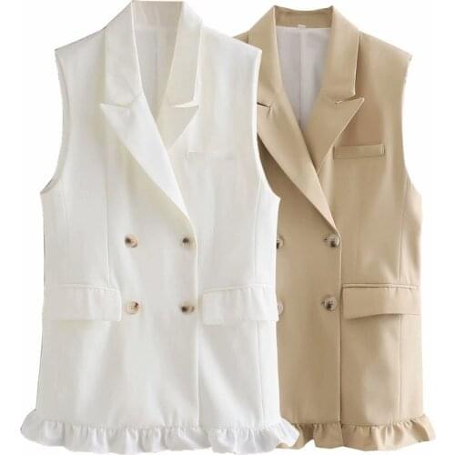 Spring and autumn womens casual solid color double-breasted ruffled vest