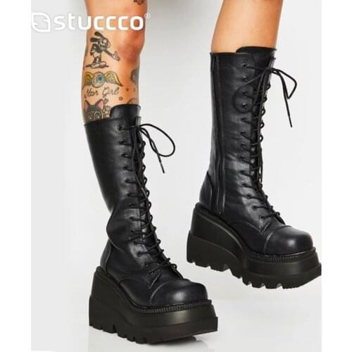 Luxury Brand Women Platform Boots Wedges Thick Bottom Women Boots Gothic Autumn Winter Punk Cool Shoes Woman Size 43 High Boots