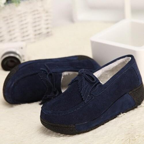2021 Spring and Winter Soft Bottom Gommino Muffin Slip-on Leather Pumps Casual Lazybones' Shoes Fleece-Lined Womens Shoes