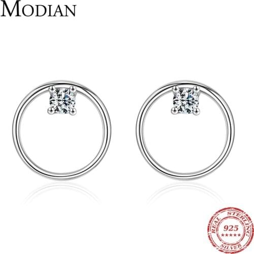 Modian 100% 925 Sterling Silver Vintage Circle Fashion Minimalist Dazzling Stud Earrings For Wedding Fine Jewelry Giftsomen W