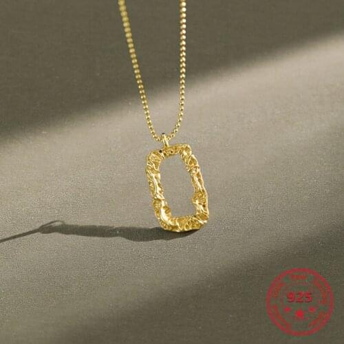 Korea Hot Style Delicate Pure 925 Sterling Silver Necklace Square Hollow Shape Simple Fashion Charm Ladies Jewelry