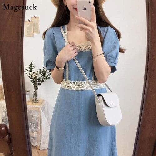 2021 Summer Dress Korean Solid Short Sleeve Cotton and Linen Vintage Maxi Dress Medium-Length Dresses Women Vestidos 8943 50