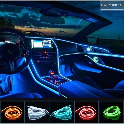 1M/2M/3M/5M Car Interior Led Decorative Lamp EL Wiring Neon Strip For Auto DIY Flexible Ambient Light USB Party Atmosphere Diode