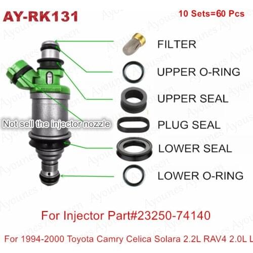 10sets/60pcs For Denso 23250-74140 Fuel Injector Repair Kits For Toyota Camry Celica RAV4 2.0L 2.2L I4 1994-2000 (AY-RK131)