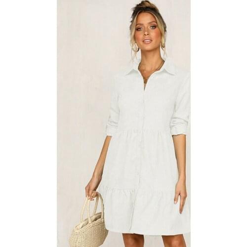 2021 Spring and Autum Big Swing Lapel Single-breasted Shirt Dress 5 Colors Plus Size Draped Pleated Ruffled Casual Womens Dress