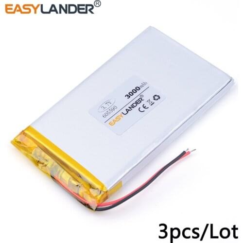 3pcs /Lot 605590 3000mah 3.7v lithium Li ion polymer rechargeable battery 585590 MP4 GPS electronic books andorid phone toys