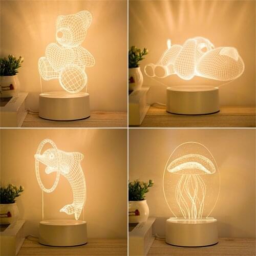 3D Plate LED Lamp Creative Bed Novelty Illusion Night Lamp USB Bear Illusion Table Night Lights For Home Decorative