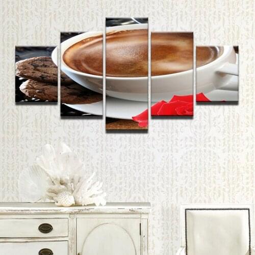 Canvas Wall Art Pictures Frame Kitchen Restaurant Decoration 5 Pieces Coffee Beans Flower Living Room HD Printed Poster Painting