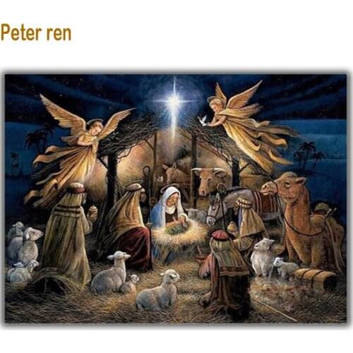 Peter ren diamond painting cross stitch artwork Diy round diamond Mosaic Full embroidery Rhinestones Nativity of the straw house