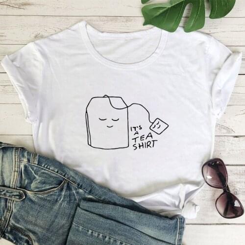 White Round Neck short sleeve tee shirt Female Simple T-shirt Summer Tshirt Leisure T shirt Ladies Its A TEA SHIRT Tshirt
